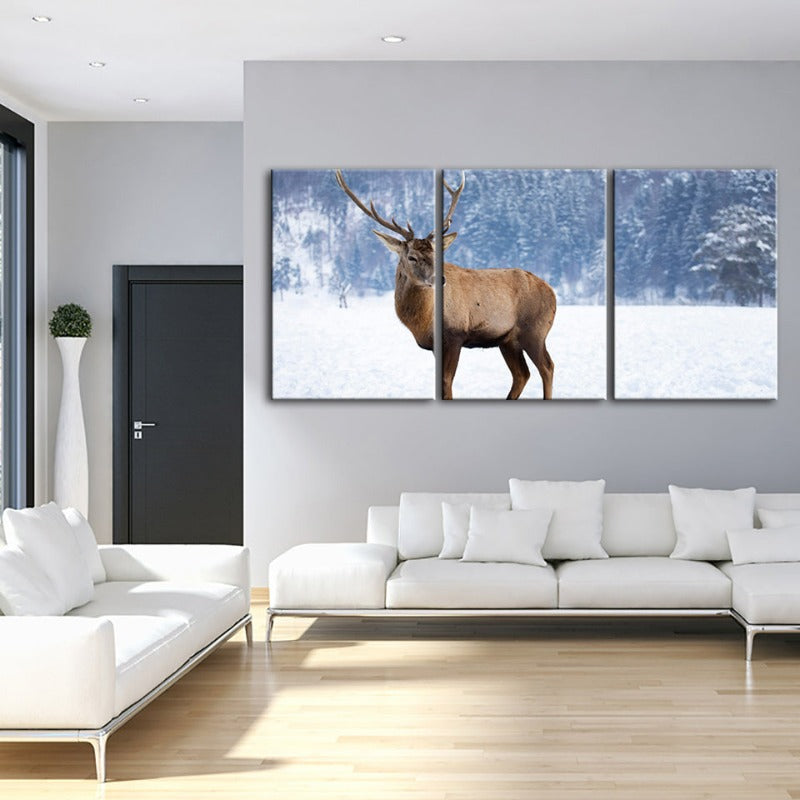 Sneeuwlandschap Herten Canvas Muurkunst Schilderij 3 Stukken