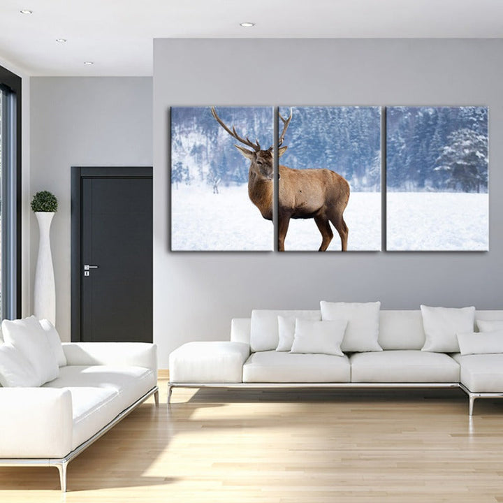 Sneeuwlandschap Herten Canvas Muurkunst Schilderij 3 Stukken