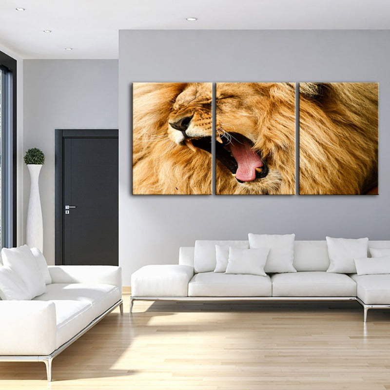 Wütender Löwenbrüll-Canvas Wandkunst Schilderij 3 Delen