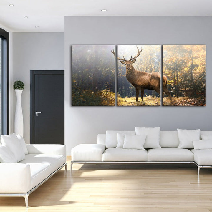 Majestueuze herten in het bos - Canvas wandkunst schilderij 3 delen