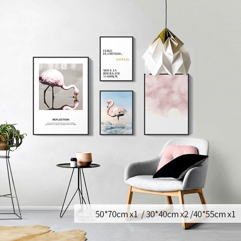 Flamingo In Landschap - Canvas Wandkunst Schilderij