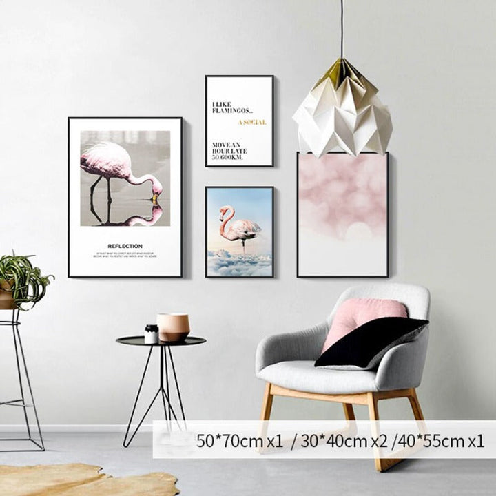 Flamingo In Landschap - Canvas Wandkunst Schilderij