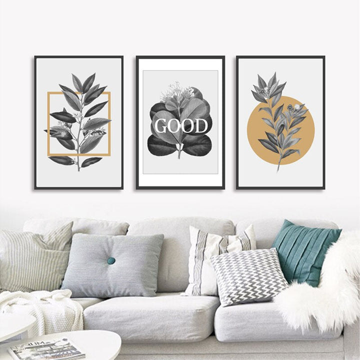 Grijze Bloemen Geometrische Nordic Prints Poster - Canvas Wanddecoratie Schilderij