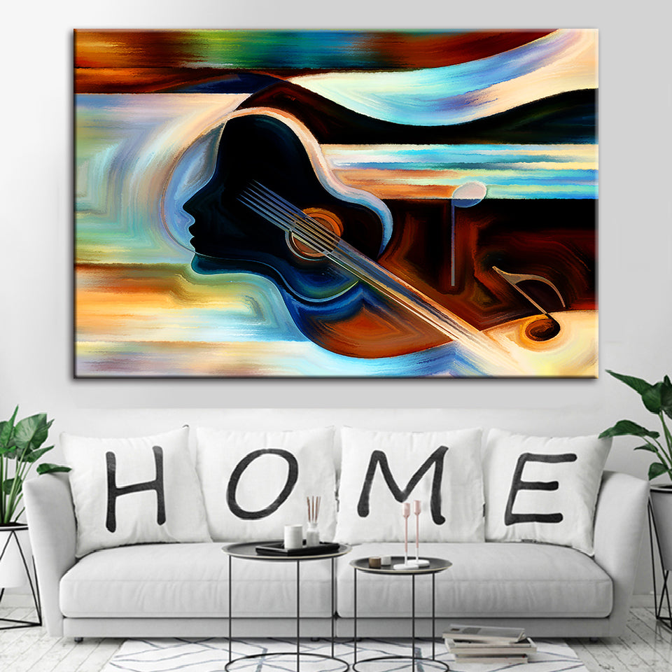 Guitar Lady - Canvas Muur Kunst Schilderij