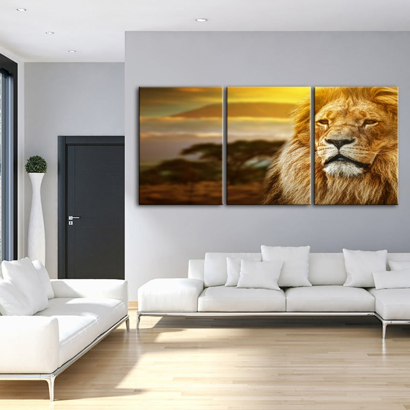 Ongeïnteresseerde Leeuw-Canvas Wandkunst Schilderij 3 Delen