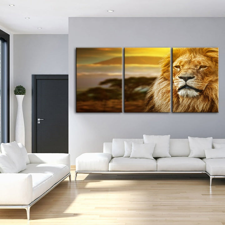 Ongeïnteresseerde Leeuw-Canvas Wandkunst Schilderij 3 Delen