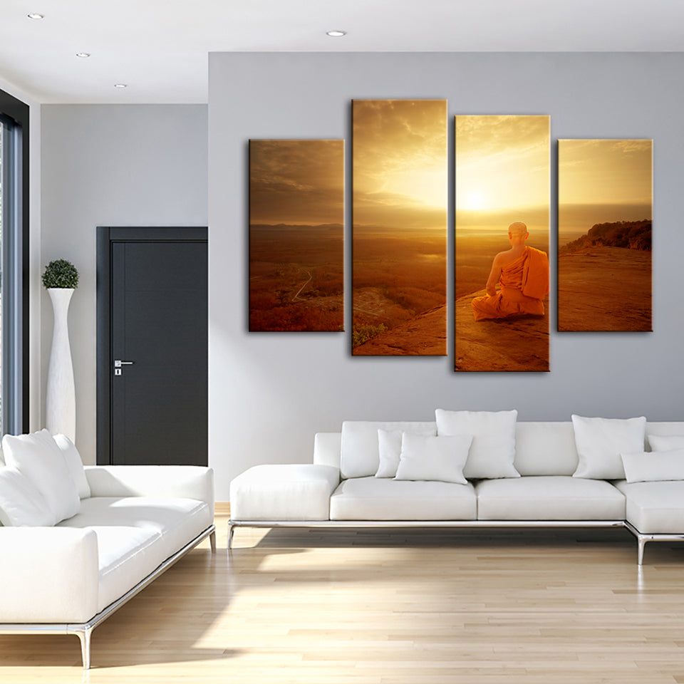 Warm Morning 4 stuk - Canvas wandkunst schilderij
