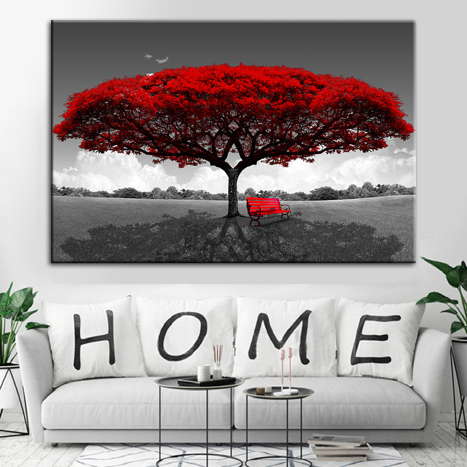 Rode Bloemen - Canvas Wanddecoratie Schilderij | Door de natuur geïnspireerde wandkunst