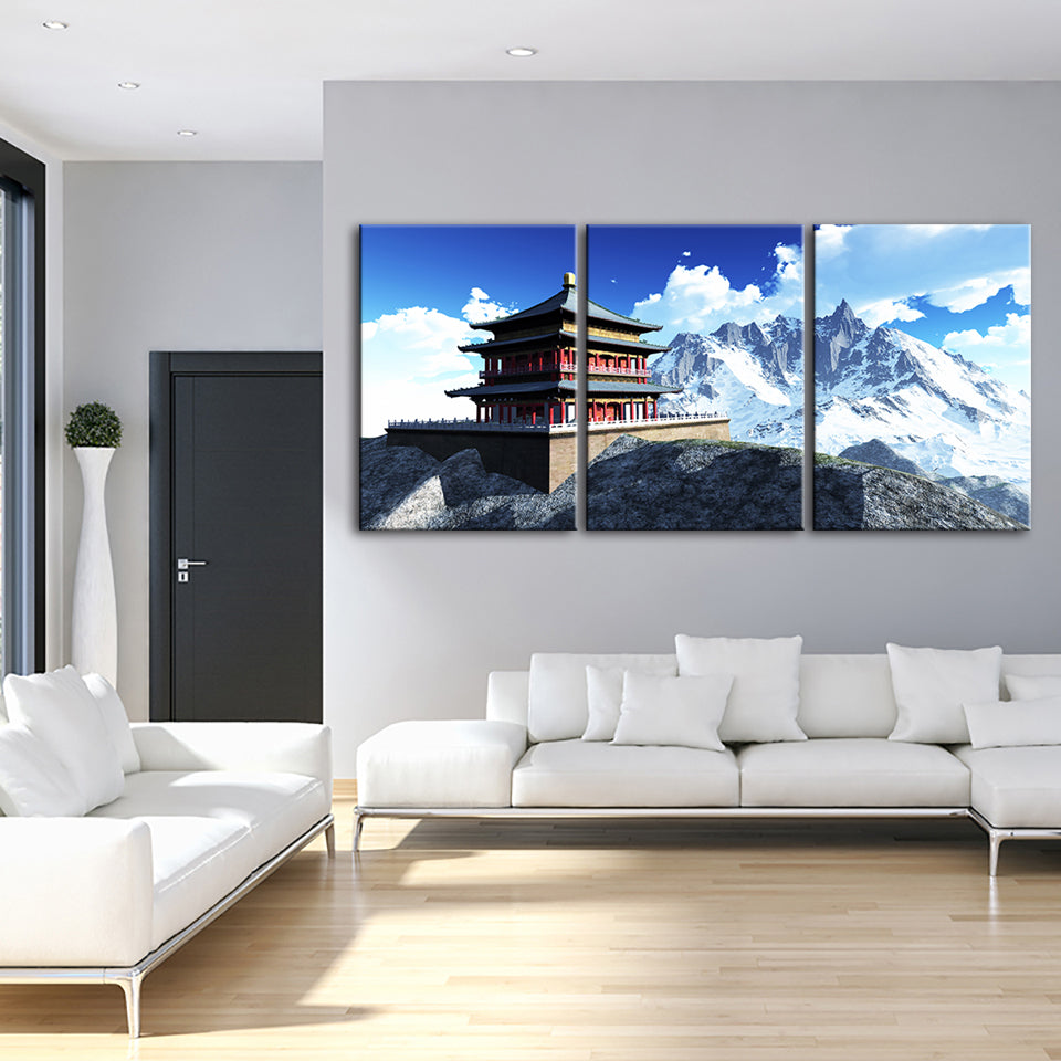 Temple In The Mountains 3 Piece - Canvas Muurkunst Schilderij