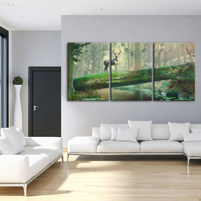Betoverd Bos Hert Canvas Muurkunst Schilderij 3 Stukken