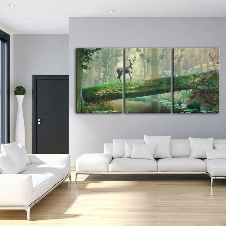 Betoverd Bos Hert Canvas Muurkunst Schilderij 3 Stukken