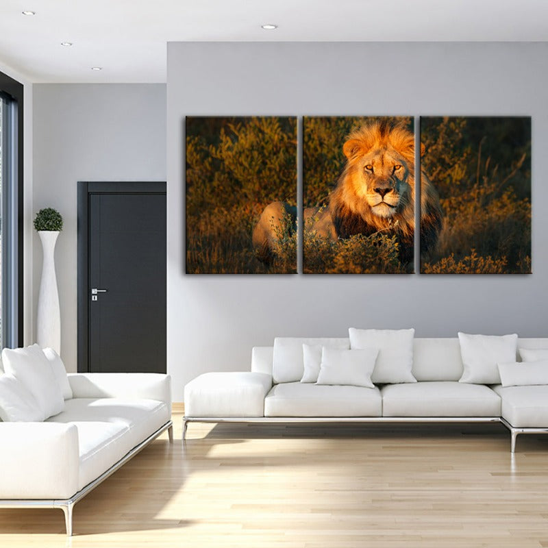 Goddelijke Zonsopgang Leeuw Canvas Wanddecoratie Schilderij 3 Stukken