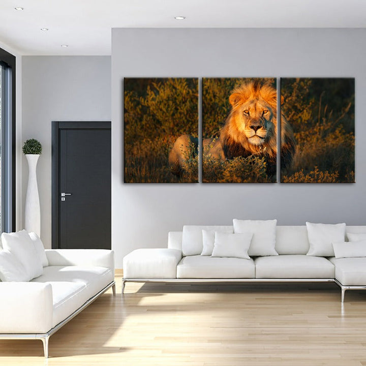 Goddelijke Zonsopgang Leeuw Canvas Wanddecoratie Schilderij 3 Stukken