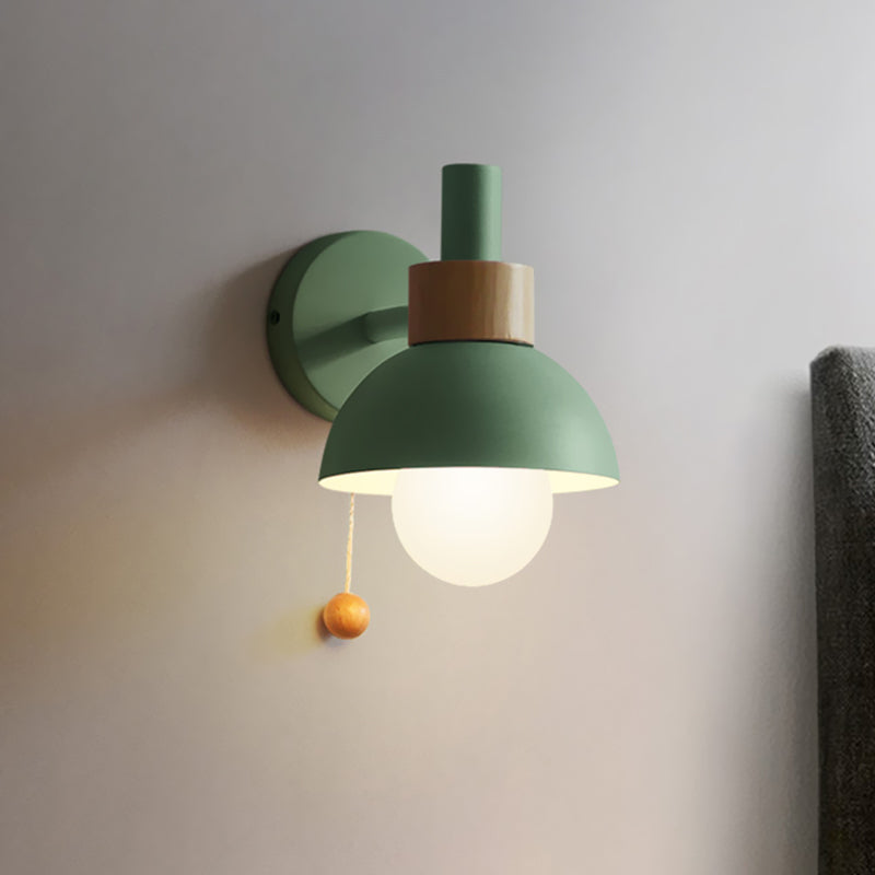 Macaron Kuppel Wandlamp 1-Lamp Wandlamp met metalen kap en trekkoord in wit/roze/groen