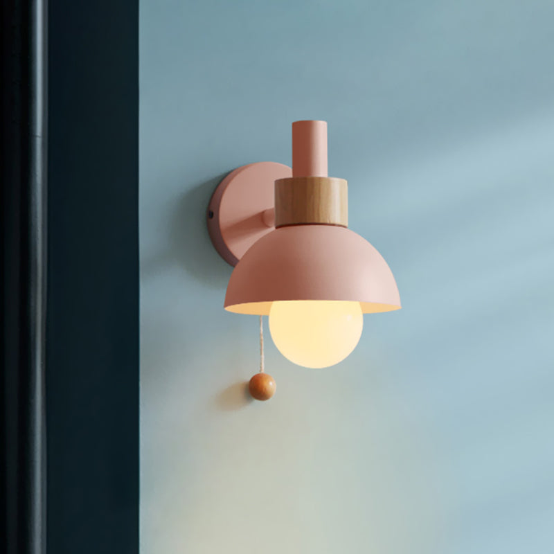 Macaron Kuppel Wandlamp 1-Lamp Wandlamp met metalen kap en trekkoord in wit/roze/groen