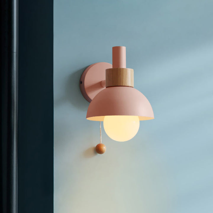 Macaron Kuppel Wandlamp 1-Lamp Wandlamp met metalen kap en trekkoord in wit/roze/groen