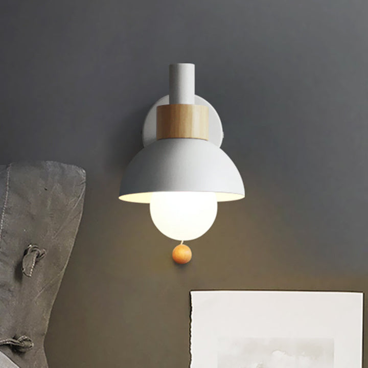 Macaron Kuppel Wandlamp 1-Lamp Wandlamp met metalen kap en trekkoord in wit/roze/groen