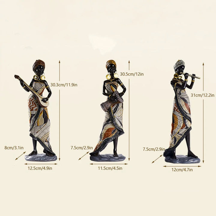 Afrikaanse vrouwelijke muzikantensculptuur