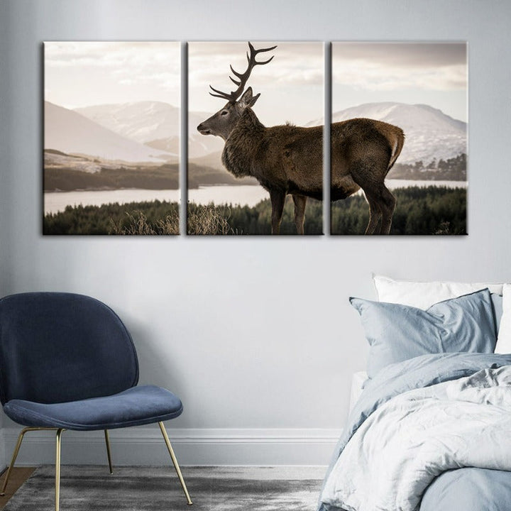 Somber Winter Hert-Canvas Wandkunst Schilderij 3 Delen