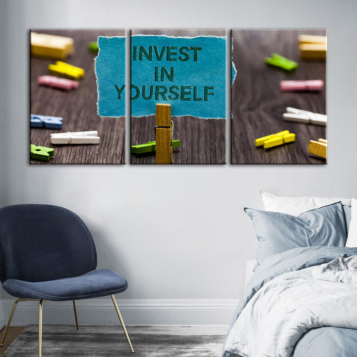 Investeer in jezelf 3-delige - Canvas Muurkunst Schilderij