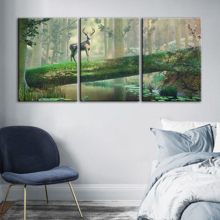 Betoverd Bos Hert Canvas Muurkunst Schilderij 3 Stukken