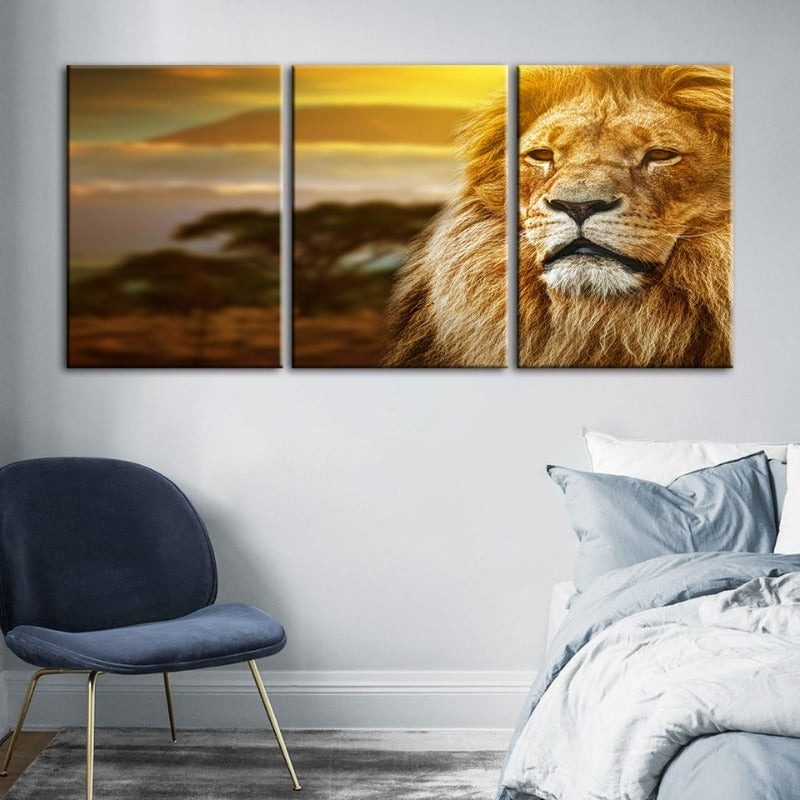 Ongeïnteresseerde Leeuw-Canvas Wandkunst Schilderij 3 Delen