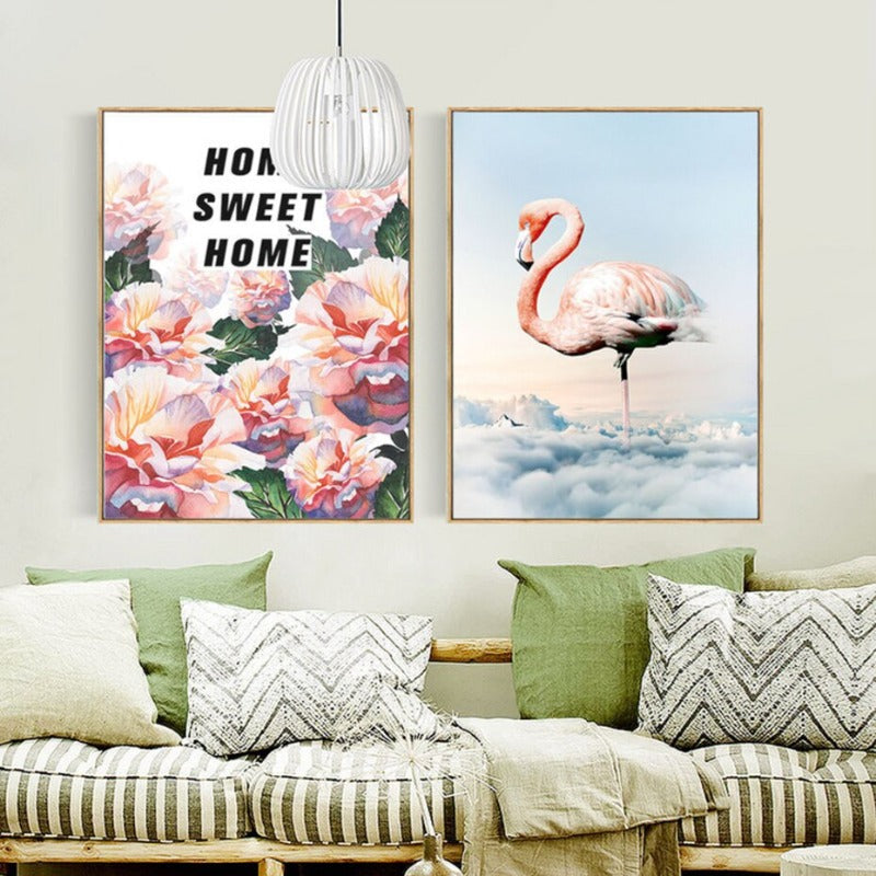 Flamingo In Landschap - Canvas Wandkunst Schilderij