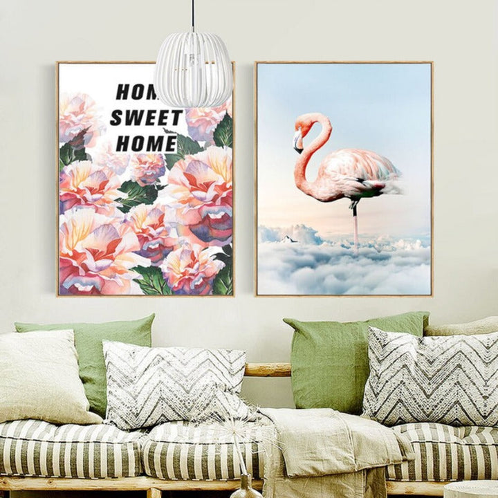 Flamingo In Landschap - Canvas Wandkunst Schilderij