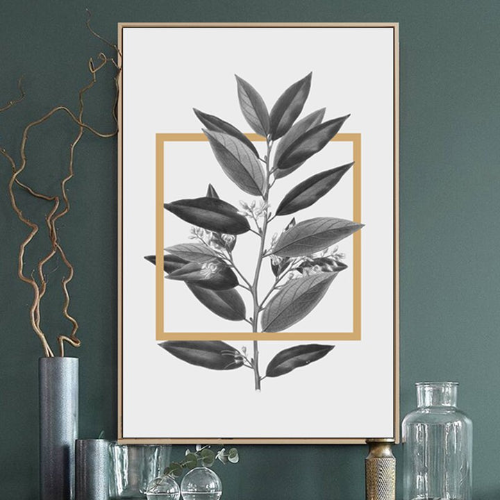 Grijze Bloemen Geometrische Nordic Prints Poster - Canvas Wanddecoratie Schilderij