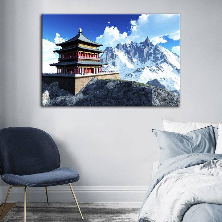 Tempel In Den Bergen - Canvas Wandkunst Schilderij