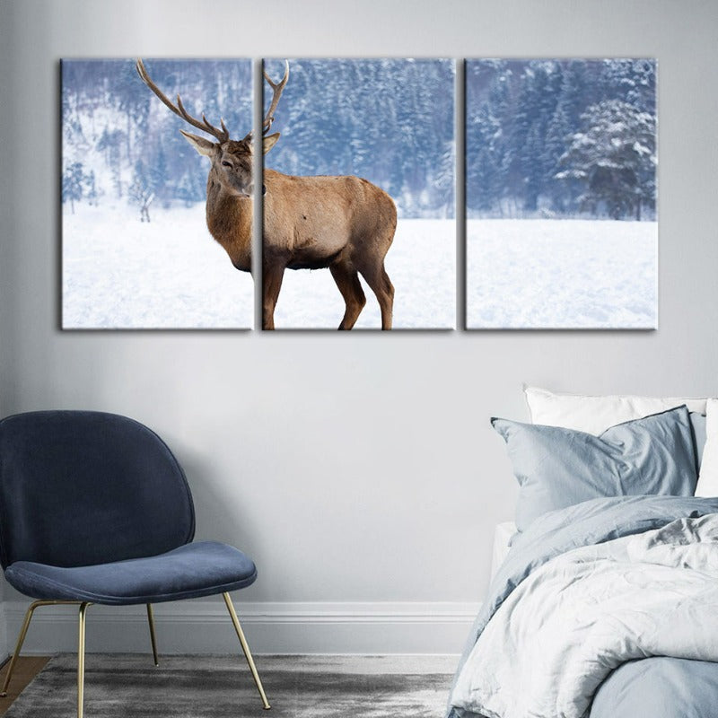 Sneeuwlandschap Herten Canvas Muurkunst Schilderij 3 Stukken