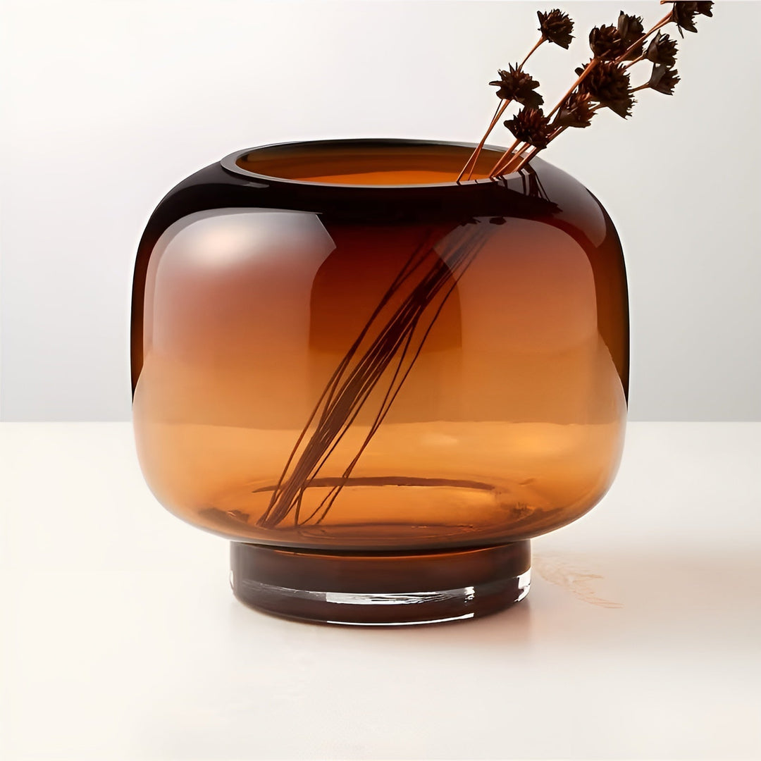 Handvaas van glas door Arostaown – minimalistisch en decoratief | Transparante binnenkant voor bloemen, hydroponics en moderne planten in amber