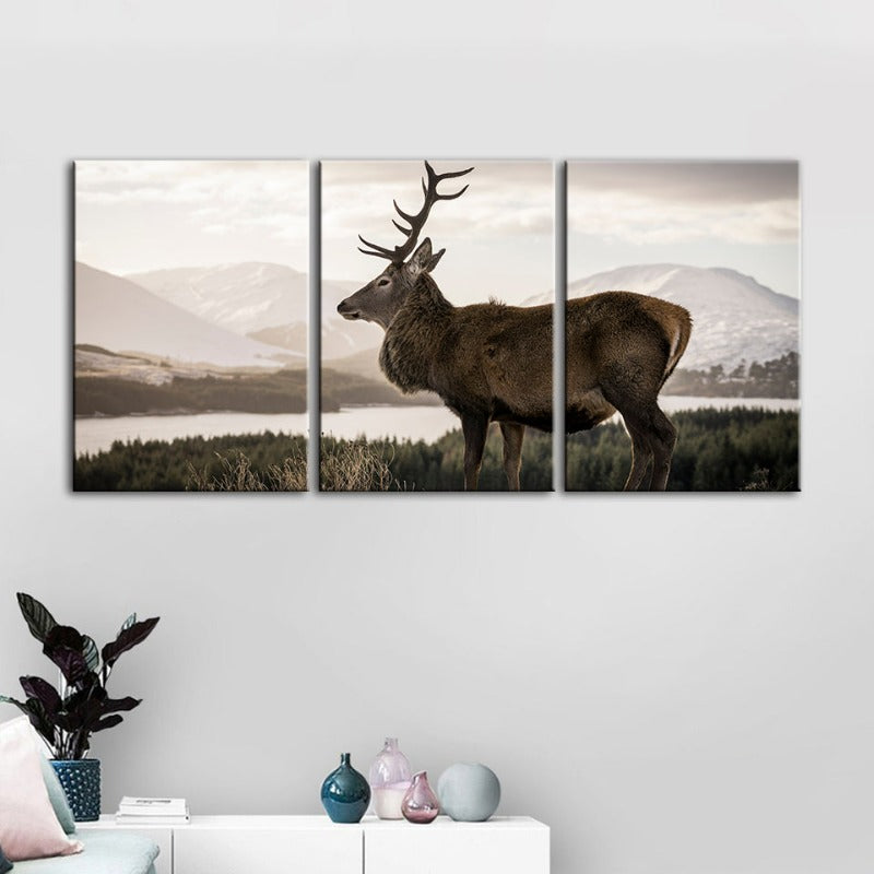 Somber Winter Hert-Canvas Wandkunst Schilderij 3 Delen