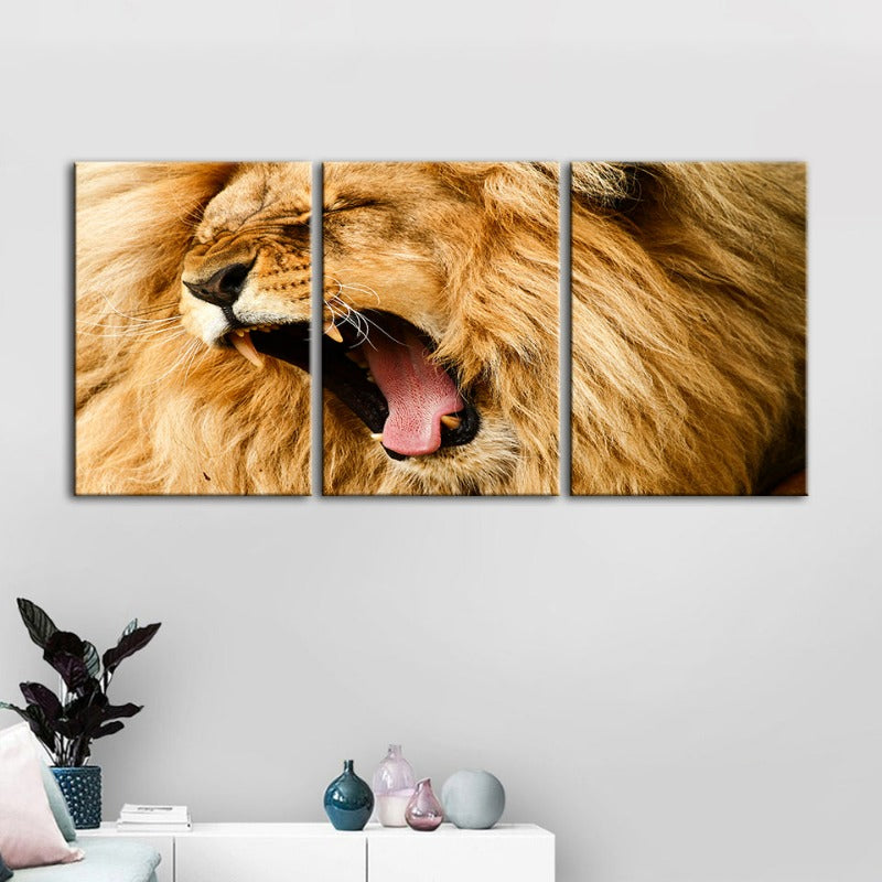 Wütender Löwenbrüll-Canvas Wandkunst Schilderij 3 Delen