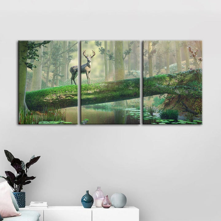 Betoverd Bos Hert Canvas Muurkunst Schilderij 3 Stukken