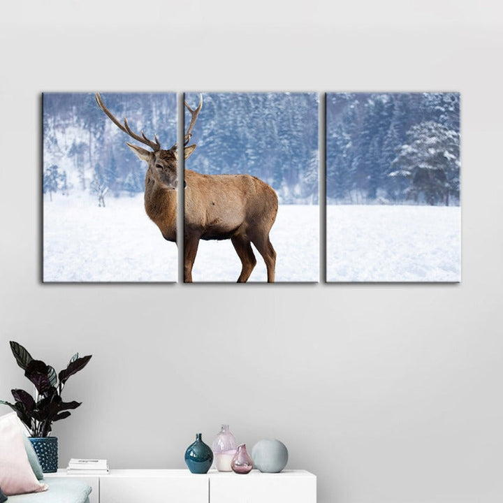 Sneeuwlandschap Herten Canvas Muurkunst Schilderij 3 Stukken