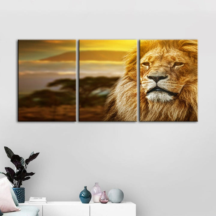 Ongeïnteresseerde Leeuw-Canvas Wandkunst Schilderij 3 Delen