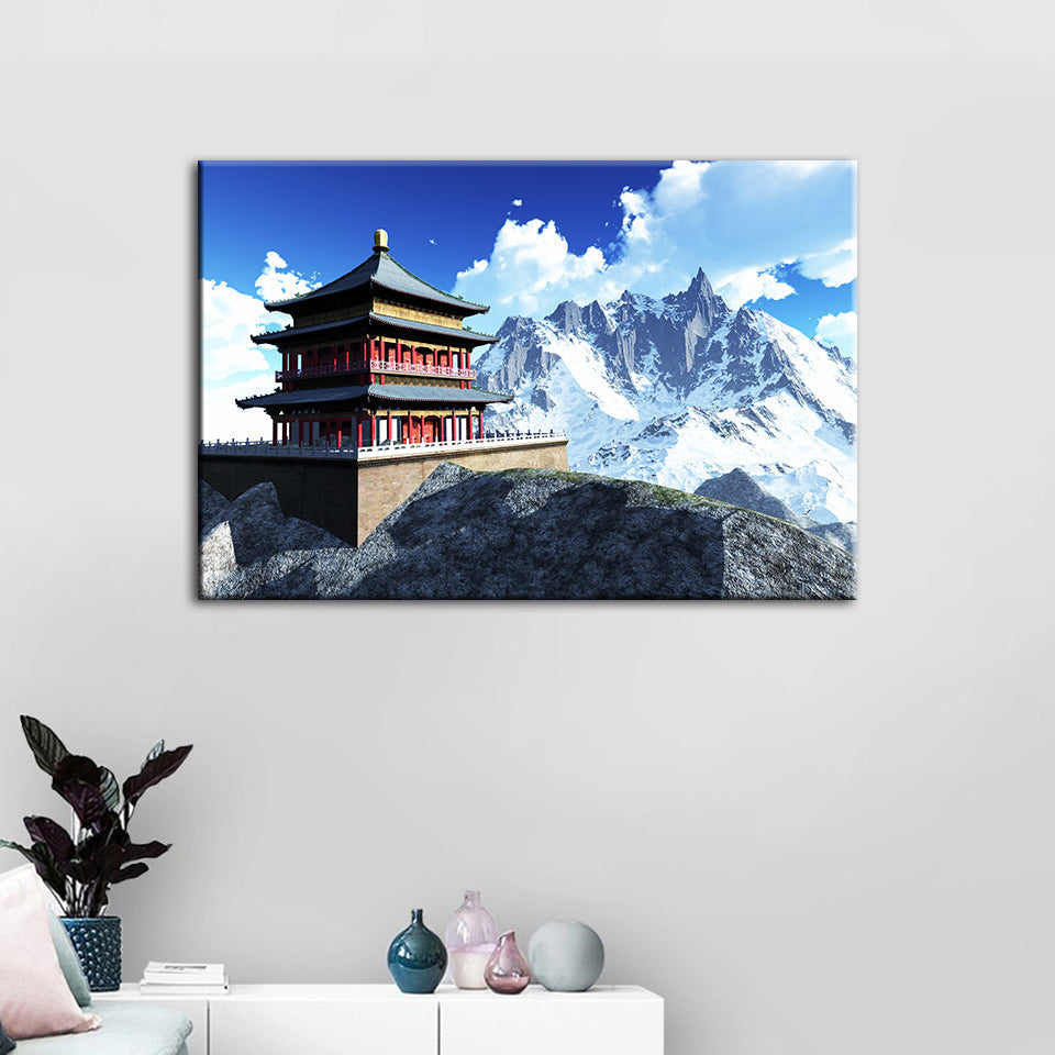 Tempel In Den Bergen - Canvas Wandkunst Schilderij