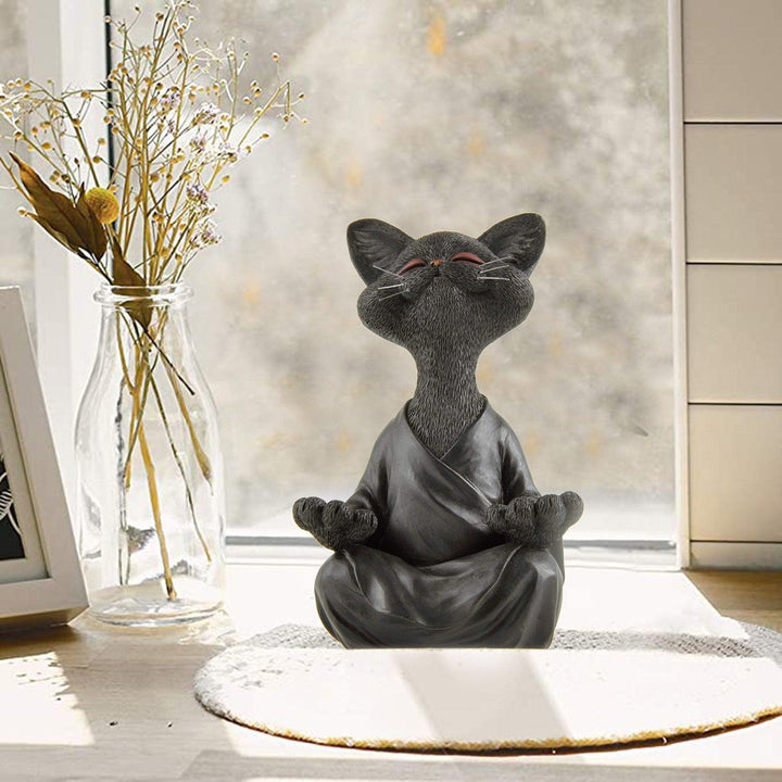 Speelse Zwarte Boeddha Kat Figurine Meditatie Yoga Verzamelfiguur Gelukkige Kat Decor Huis Tuin Decoratie Tuin Ornament