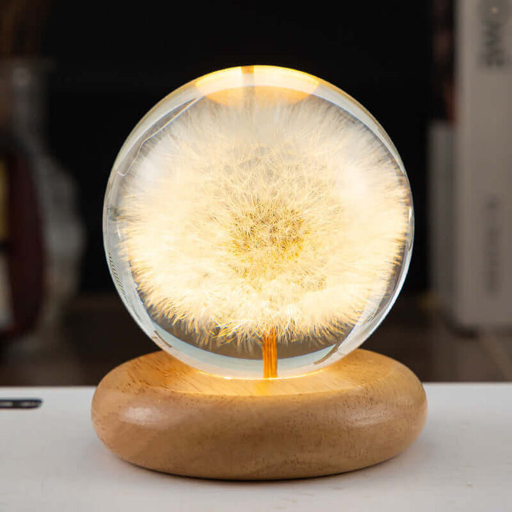 LED Nachtlamp Flower Crystal Ball Kinder Nachtkast Lamp met Houten Basis Slaapkamer Sfeerverlichting Creatief Cadeau Nachtlamp