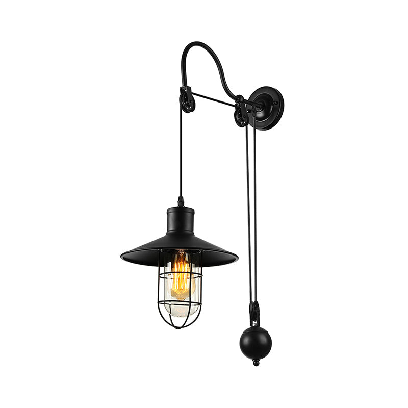 Zwarte Einlicht-wandlamp Industrie heldere glazen kooi verlichtingsarmatuur met verstelbare katrol