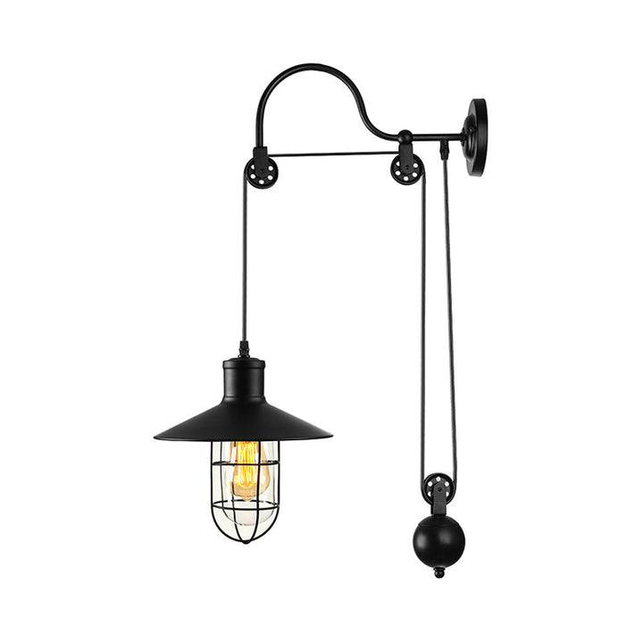 Zwarte Einlicht-wandlamp Industrie heldere glazen kooi verlichtingsarmatuur met verstelbare katrol