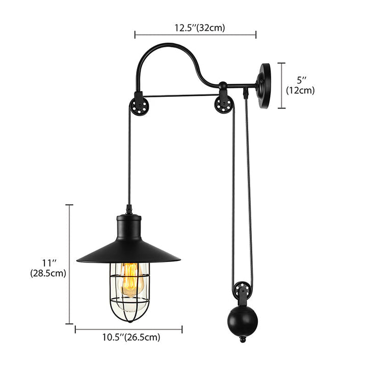 Zwarte Einlicht-wandlamp Industrie heldere glazen kooi verlichtingsarmatuur met verstelbare katrol