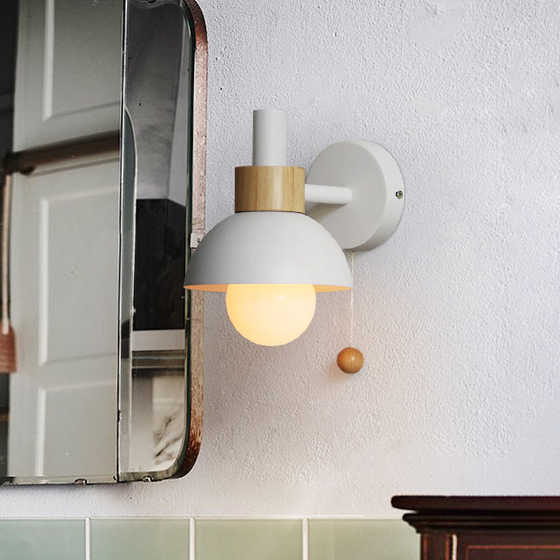 Macaron Kuppel Wandlamp 1-Lamp Wandlamp met metalen kap en trekkoord in wit/roze/groen