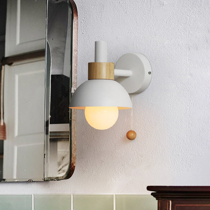 Macaron Kuppel Wandlamp 1-Lamp Wandlamp met metalen kap en trekkoord in wit/roze/groen