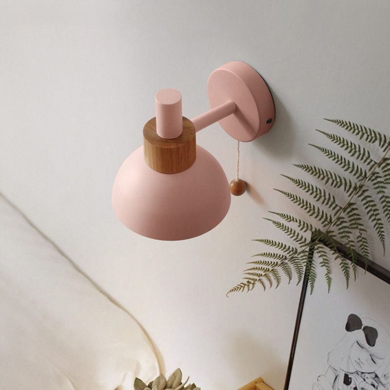 Macaron Kuppel Wandlamp 1-Lamp Wandlamp met metalen kap en trekkoord in wit/roze/groen
