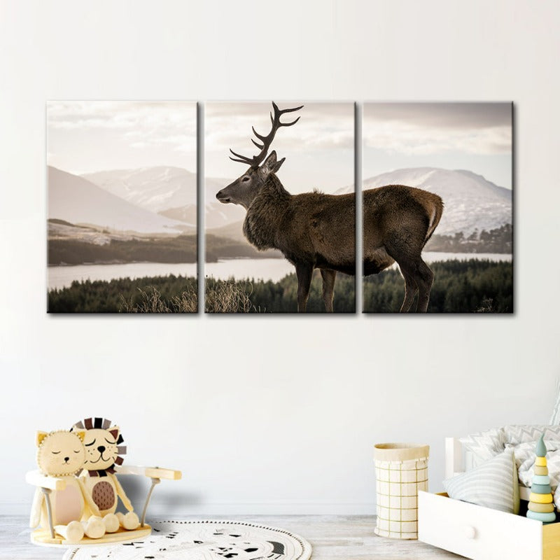 Somber Winter Hert-Canvas Wandkunst Schilderij 3 Delen