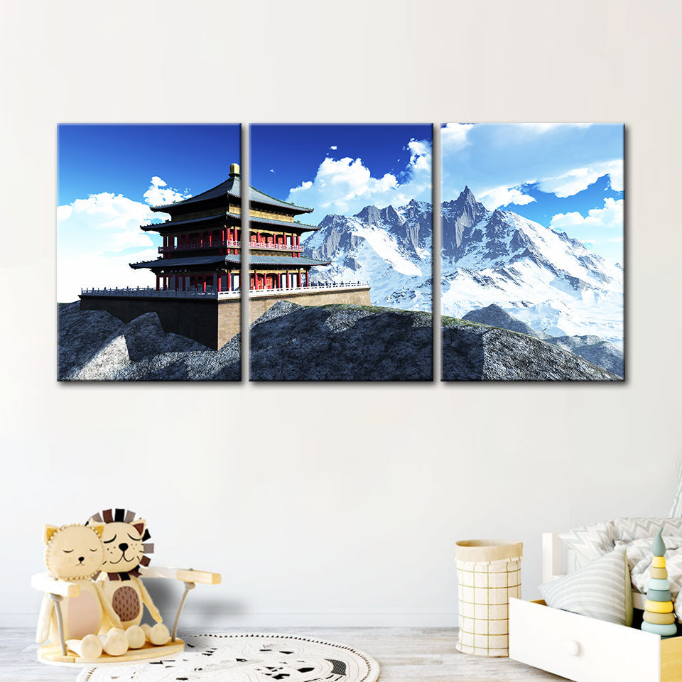 Temple In The Mountains 3 Piece - Canvas Muurkunst Schilderij