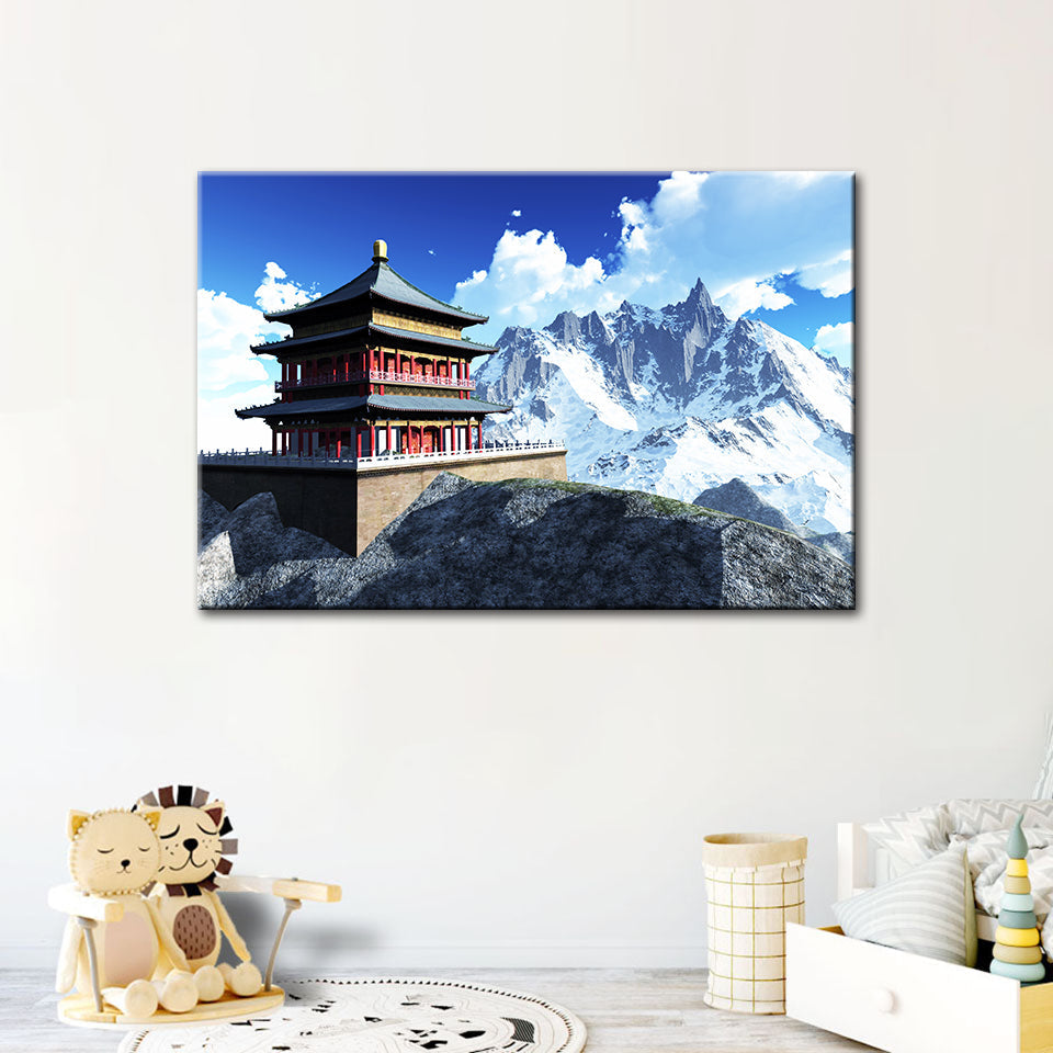 Tempel In Den Bergen - Canvas Wandkunst Schilderij