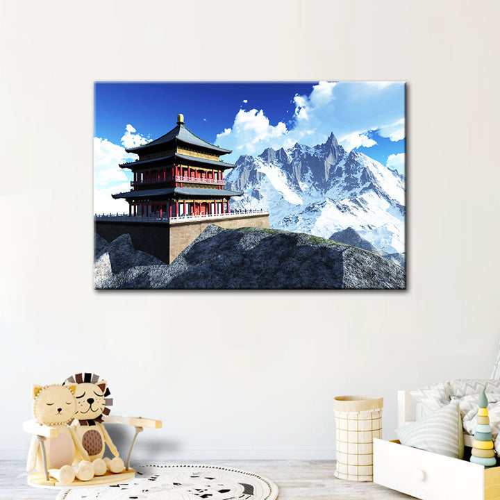 Tempel In Den Bergen - Canvas Wandkunst Schilderij
